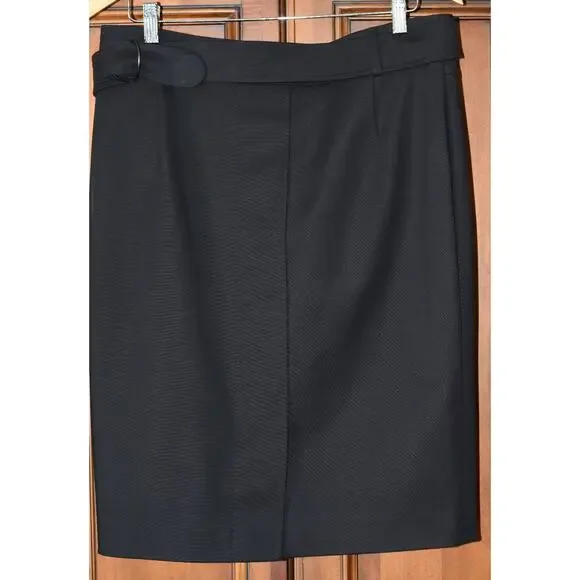 AKRIS Punto Pencil Straight Knee Length Black Stretch-Wool Skirt Size 12 Midi